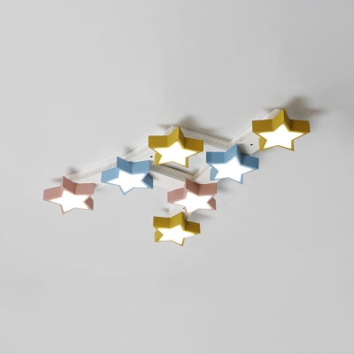 Multi Color Star Ceiling Fixture Modern Design Metal 7 Lights LED Flush Mount for Kindergarten