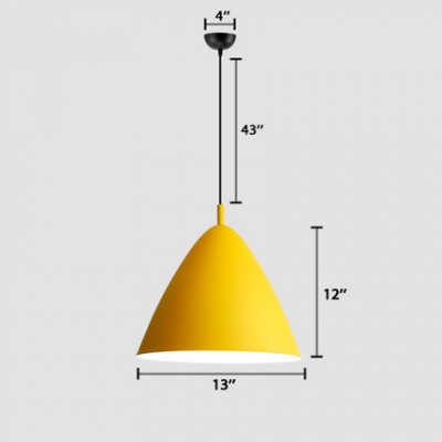 Nordic Style Colorful Cone Drop Light Metal One Light LED Suspension Light for Kids Bedroom