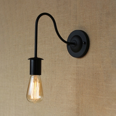 Open Bulb Wall Lighting with Gooseneck Industrial Iron Single Light Ambient Wall Sconce in Black