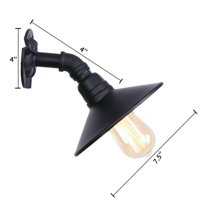 Railroad Wall Mount Fixture Industrial Metal 1 Light Wall Light Sconce in Black for Hallway
