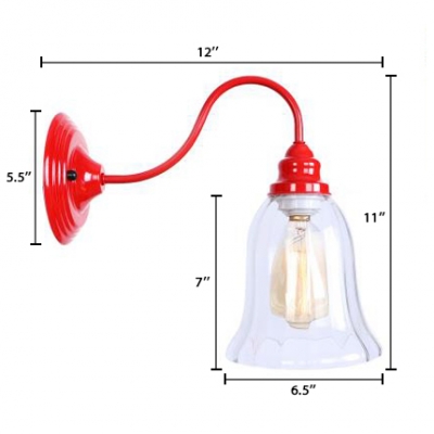 Red Finish Gooseneck Sconce Light with Clear Glass Shade Industrial Modern Wall Mount Fixture