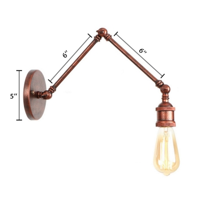 Rust Finish Bare Bulb Wall Lighting Industrial Loft Style Metal 1 Light Wall Sconce with Swing Arm