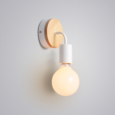 Single Head Armed Sconce Light Contemporary Wooden LED Wall Mount Light in White
