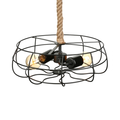 Wrought Iron 2 Light LED Close to Ceiling Light with Textured Rope Chain