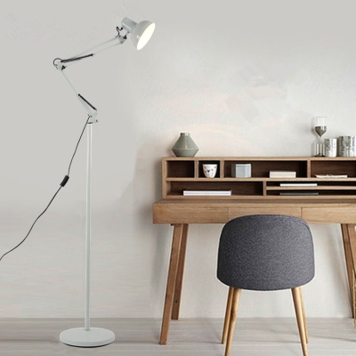 1 Head Arm Adjustable Floor Lamp Modernism Metallic Standing Light in White for Bedroom