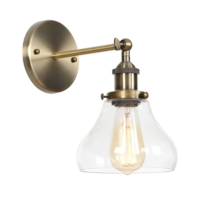 1 Head Gourd Wall Sconce Industrial Transparent Glass Lighting Fixture in Bronze Finish