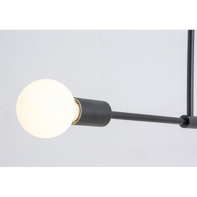 Linear Chandelier Light with 2 Bulbs Minimalist Metal Interior Lights in Black for Coffee Shop