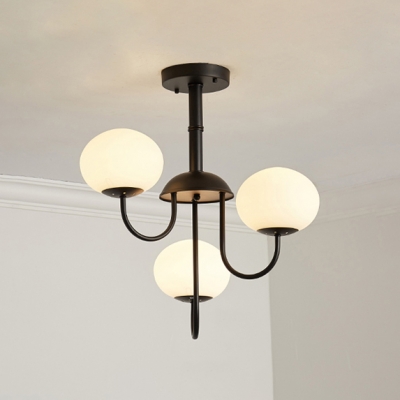 3 Lights Oval Hanging Light Modernism Opal Glass Chandelier in Black/White for Living Room