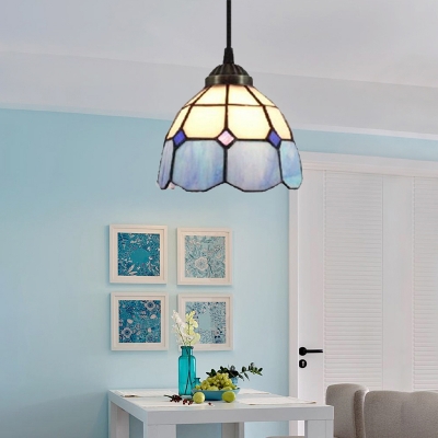 5.5 Inch Width Tiffany Style Polygon Shape Shade Mini Pendant Light