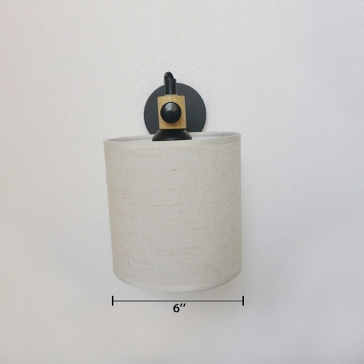 Black Finish Cylinder Wall Mount Light Minimalist Fabric Shade 1 Light Sconce Light for Hallway