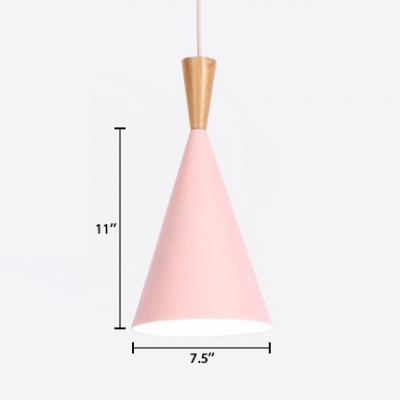 Cone Shade Hanging Lamp Macaron Colorful Aluminum 1 Head Ceiling Pendant Light for Kids