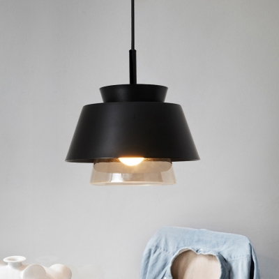 Designers Style Cone Pendant Lamp Single Light Hanging Lamp in Black with Inner Glass