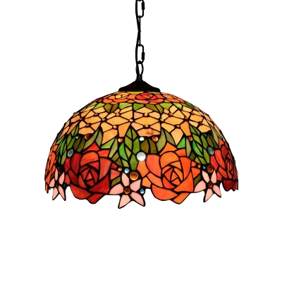 Floral Dome Shaped Hanging Lamp Tiffany Style Loft 12