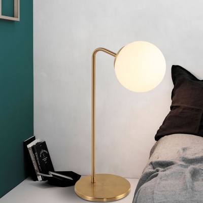 Globe Shade Table Lamp Simplicity White Glass Desk Light with Metal Base for Study Room