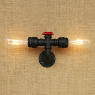 Industrial Linear Wall Lamp Metal 2 Lights Wall Mount Light in Black Finish for Corridor