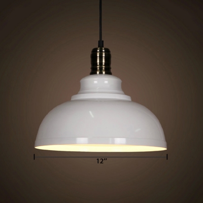 Industrial Style White Finish Dome Shade Downrod Hanging Lamp with Polished Metal Lamp Socket for Restaurant