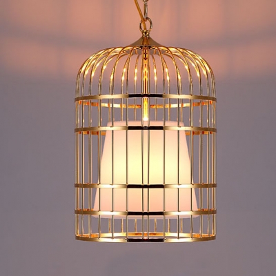 LOFT Lovely Gold Bird Cage LED Pendant with Fabric Inner Shade