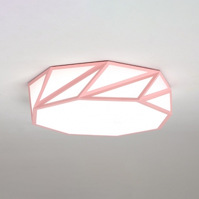 Macaron Geometric LED Flush Light Bedroom Hallway Metal Decorative Ceiling Light in Pink/Yellow