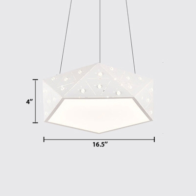 Metal Diamond Shade Hanging Pendant Light White Finish Modern Acrylic Chandelier in White/Warm/Neutral Light