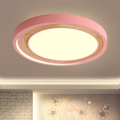 Metal LED Ceiling Lamp with Round Ultra Thin Shade Green/Pink/White Flush Light for Kids Room