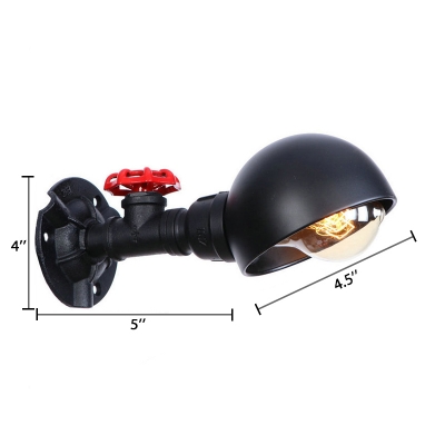 Metal Water Pipe Wall Lamp with Dome Shade Industrial Single Light Sconce Light in Black