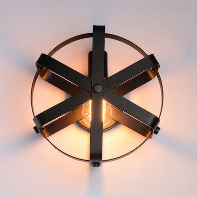 Metallic Wheel Style Wall Sconce Industrial 1 Light Decorative Wall Mount Light in Black for Living Room