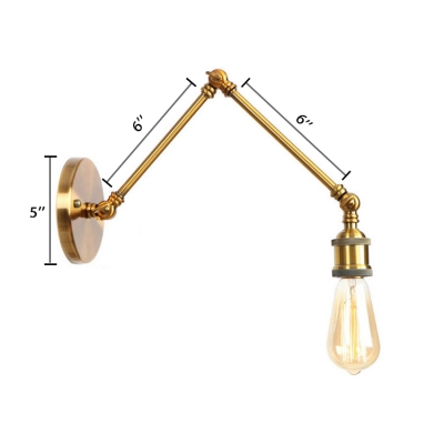 Open Bulb Wall Sconce Retro Style Metal 1 Light Wall Mount Light in Brass with Adjustable Arm