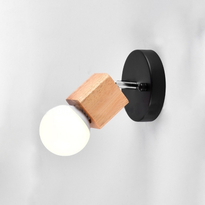 Rotatable 1 Head Open Bulb Sconce Light Modern Wooden Wall Light with Black/White/Wood Base