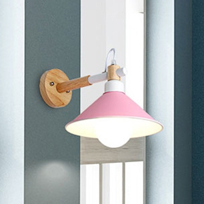 

Single Light Coolie Wall Sconce Macaron Colorful Wall Lighting with Wood Base for Children Room, Brown;pink;gray;yellow, HL500289