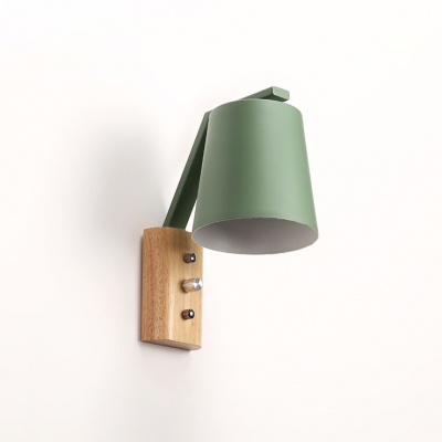 Tapered Shade Wall Lamp with Wooden Base Macaron Nordic Hallway Corridor Single Light Wall Mount Light