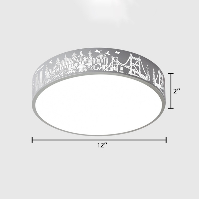 Ultra Thin Round Ceiling Light with Etched Design Contemporary Hallway Acrylic LED Flushmount in White
