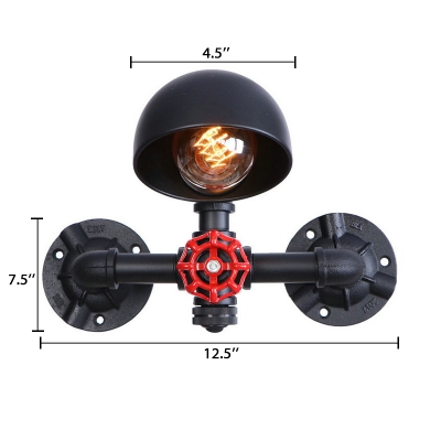 1 Bulb Water Pipe Sconce Light with Metal Dome Shade Industrial Wall Mount Fixture in Black