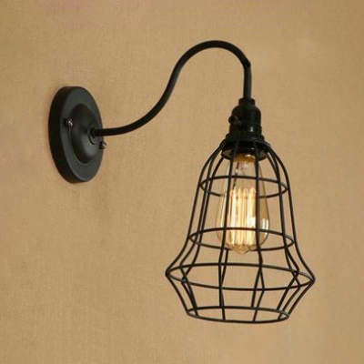 1 Head Metal Caged Lighting Fixture Retro Style Art Deco Wall Light Sconce in Black for Restaurant