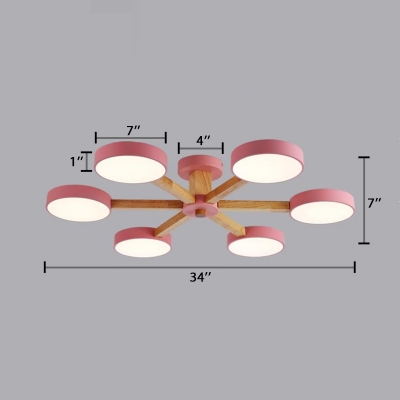 3/6 Lights Drum Ceiling Lamp Modern Fashion Living Room Acrylic Chandelier Light in Pink