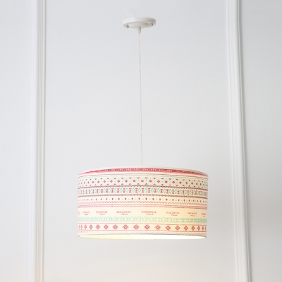 3 Lights Drum Hanging Lamp American Retro Chandelier Lamp with Colorful Fabric Shade