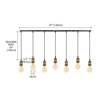 7 Light Linear LED Mulit Light Pendant in Antique Brass for Kitchen Bar Counter Restaurant