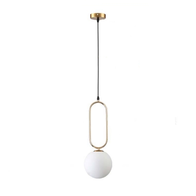 Adjustable 1 Bulb Ball Hanging Lamp Minimalist Milky Glass Suspension Light for Dining Room