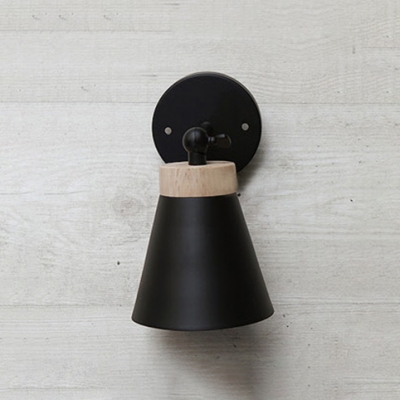 Adjustable Cone Wall Light Natural Simple Wood Wall Sconce in Black for Living Room