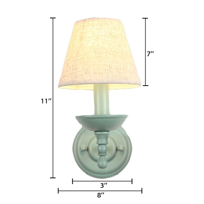 American Retro Coolie Sconce Light Fabric Single Light Wall Lighting in Green for Hallway