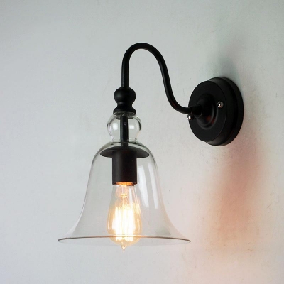 Bell Shape Wall Sconce Industrial Vintage Transparent Glass Wall Light with Gooseneck