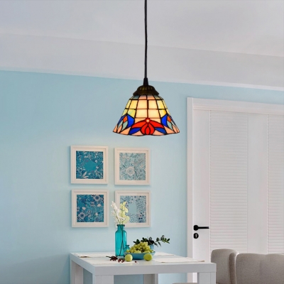 Bell Shaped Pendant Light with Colorful Glass Shade in Tiffany Baroque Style, 8