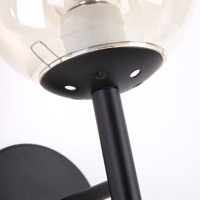 Black Finish Sphere Sconce Lighting Designer Style Glass Shade 1 Bulb Wall Lamp for Corridor