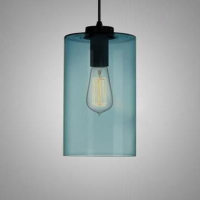 Blue Glass Geometric Drop Light Minimalist Single Light Suspended Light for Bedroom