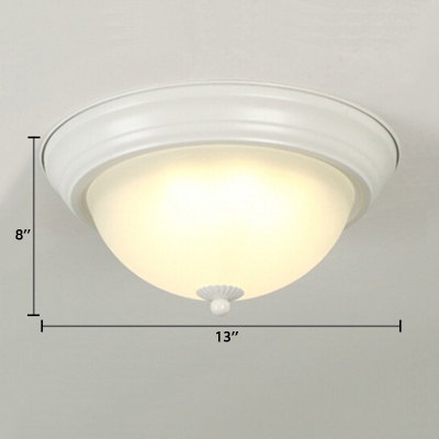 Bowl LED Ceiling Fixture Rustic Style Frosted Glass Flush Light Fixture in White for Coffee Shop