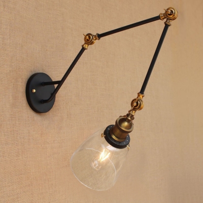 Brass Finish Swing Arm Wall Lamp with Dome Shade Industrial Transparent Glass 1 Head Wall Sconce