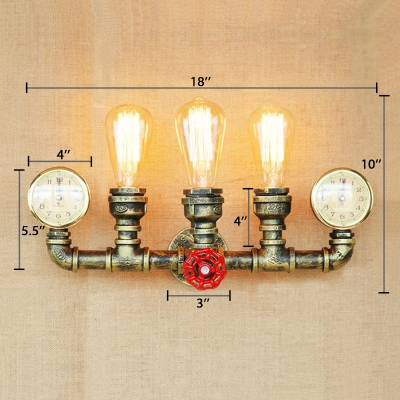 Bronze Finish Water Pipe Sconce Light Retro Style Metallic Triple Head Wall Lamp for Foyer