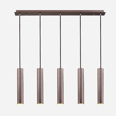 Brown Cylinder Down Light Modern Concise Aluminum Multi LED Suspended Lamp for Bar Counter