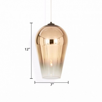 Mirrored Ceiling Pendant Lamp Post Modern Faded Glass Shade 1 Bulb Hanging Light in Gold