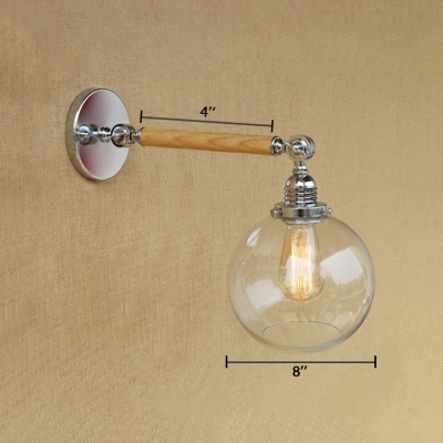 Chrome Finish Orb Wall Light Concise Clear Glass Single Head Ambient Wall Mount Fixture