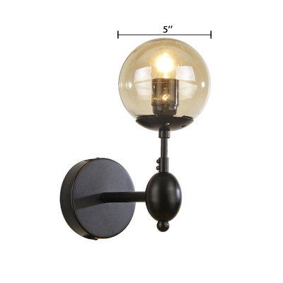 Cognac Glass Ball Wall Mount Light Simplicity Modern Single Head Wall Light in Black Finish